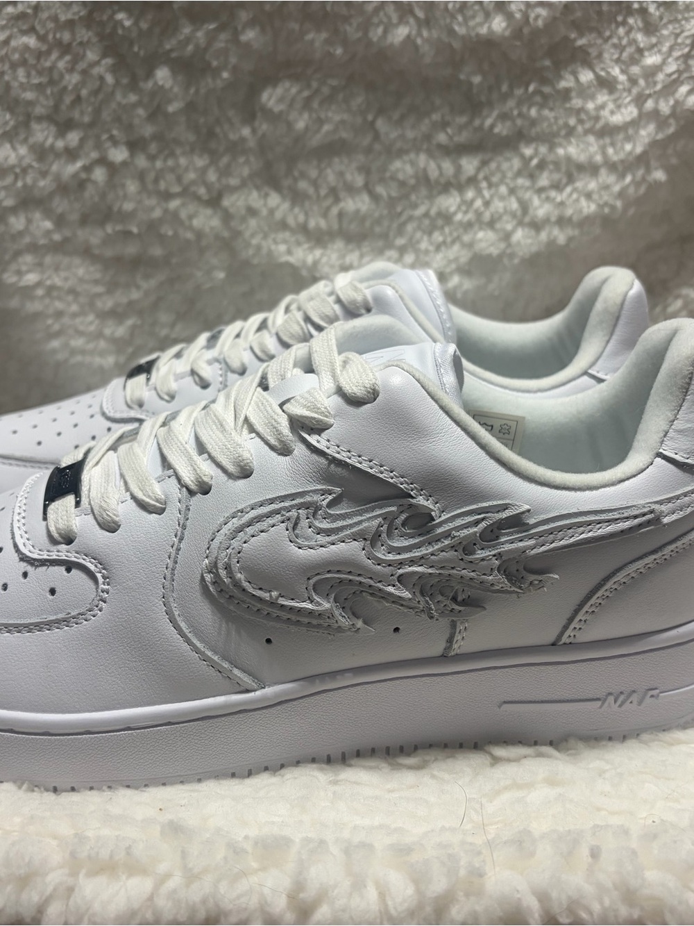NAF NAF Men's White Leather Low-Top Sneakers with Flame Stitch custom Air Force